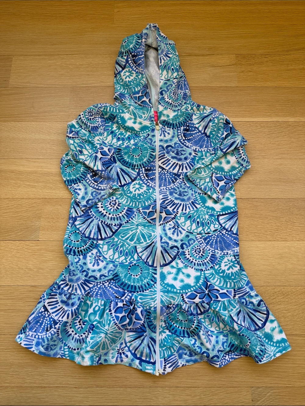 Lilly Pulitzer Girls Beach Cover Up Hooded Dress Blue Size Large 8-10